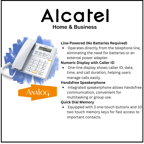 Alcatel T58 Corded Landline Phone With Display & Speaker White (Pack Of 10)