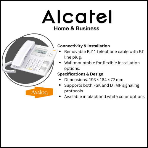 Alcatel T56 Corded Landline Phone With Caller Id And Handsfree White (Pack Of 10)