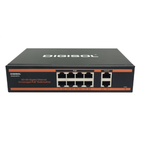 DIGISOL DG-GS1010PF-B 8-Port PoE Gigabit Unmanaged Switch with 2 Uplink Ports
