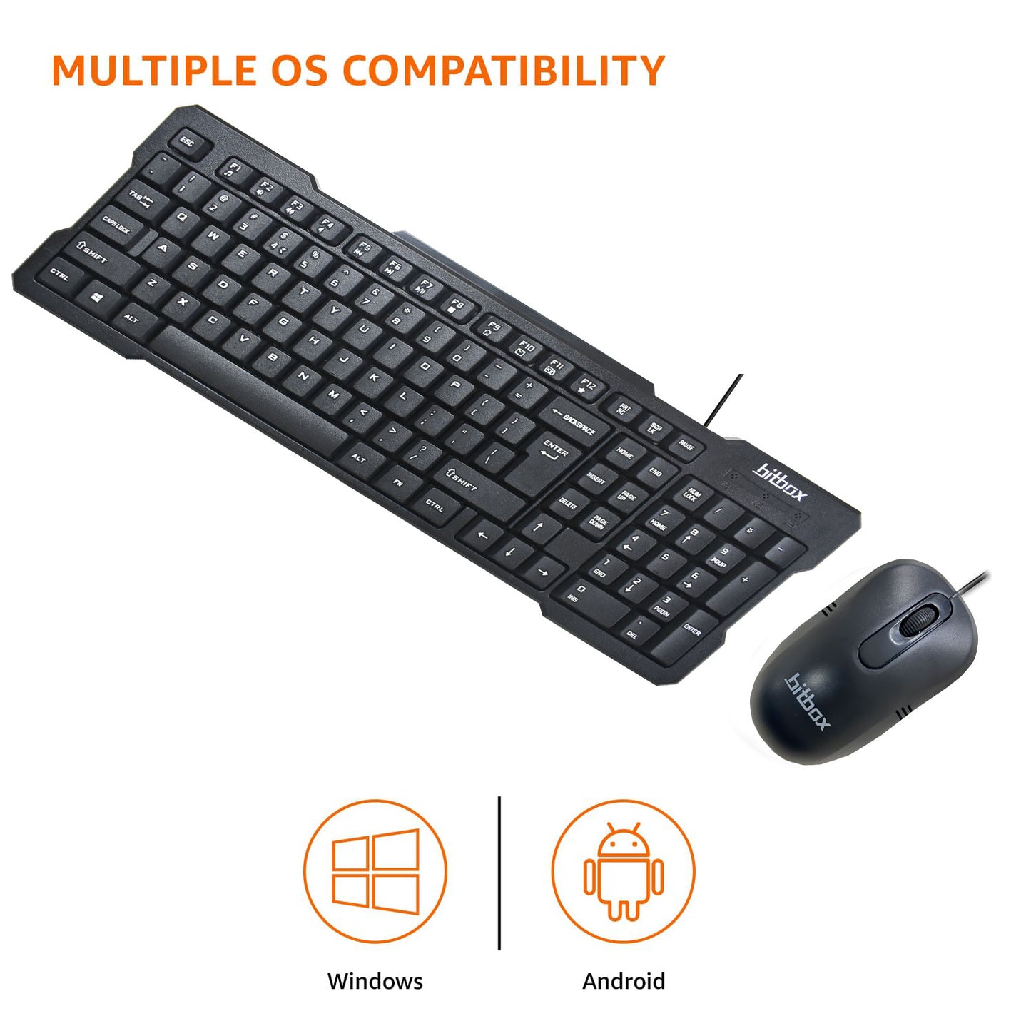BitBox BBKM02 Wired Keyboard and Mouse Combo with Instant USB Plug-and-Play Setup, 12 Shortcut Keys, 6° Adjustable Slope Keyboard and 1600 DPI Optical Sensor Mouse