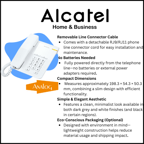 Alcatel T22 Corded landline Phone with Flashing Visual Ringer Indicator White (Pack Of 10)