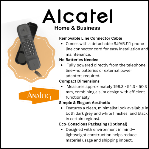 Alcatel T06 Ultra Compact Wall Mount Corded Landline Phone Black (Pack Of 2)