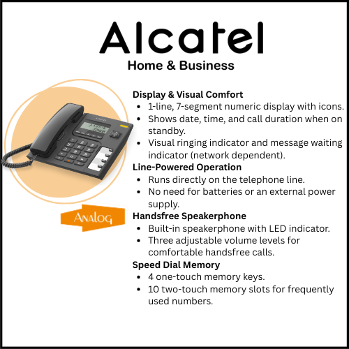 Alcatel T56 Corded Landline Phone With Caller Id And Handsfree (Black) Pack Of 2