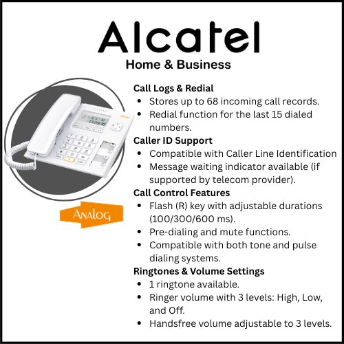 Alcatel T56 Corded Landline Phone With Caller Id And Handsfree (White)