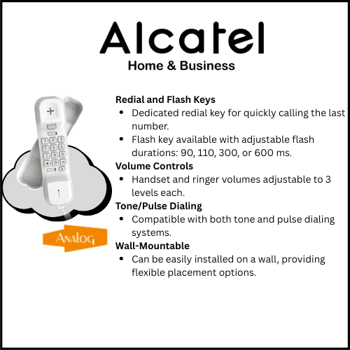 Alcatel T16 Ultra Compact Corded Landline Phone with Caller ID Wall Mounted White (Pack Of 5)