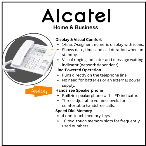 Alcatel T56 Corded Landline Phone With Caller Id And Handsfree (White)