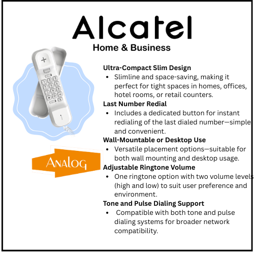 Alcatel T06 Wall Mount Corded Landline Phone White (Pack Of 2)
