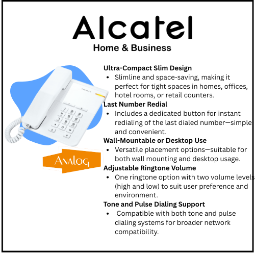 Alcatel T22 Corded landline Phone with Flashing Visual Ringer Indicator White (Pack Of 10)