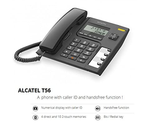 Alcatel T56 Corded Landline Phone With Caller Id And Handsfree (Black) Pack Of 2