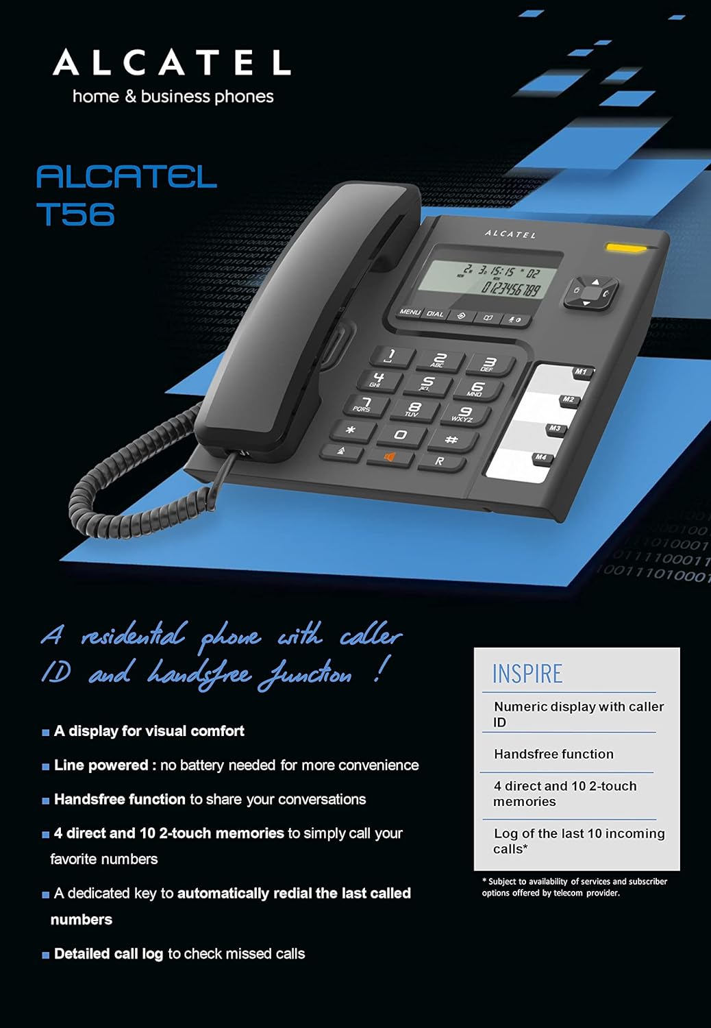 Alcatel T56 Corded Landline Phone With Caller Id And Handsfree (Black) Pack Of 2