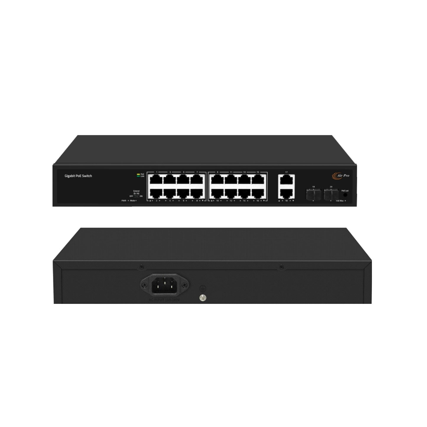 AirPro AP-ESG4016P-2G2FX 16 Ports 1000Mbps PoE 2*1000Mbps+2*1G SFP Uplink Port PoE Switch