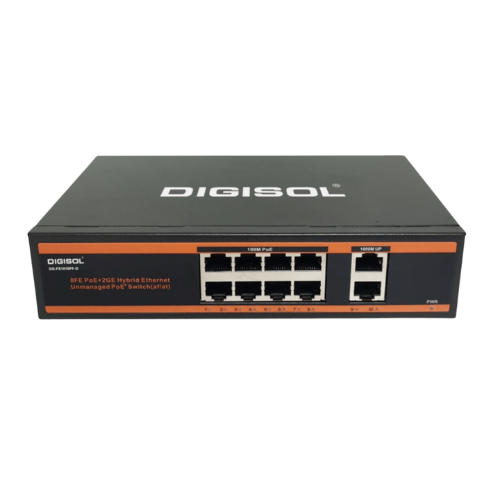 DIGISOL DG-FS1010PF-G 8-Port PoE Fast Ethernet Switch with 2 Uplink Ports | Unmanaged