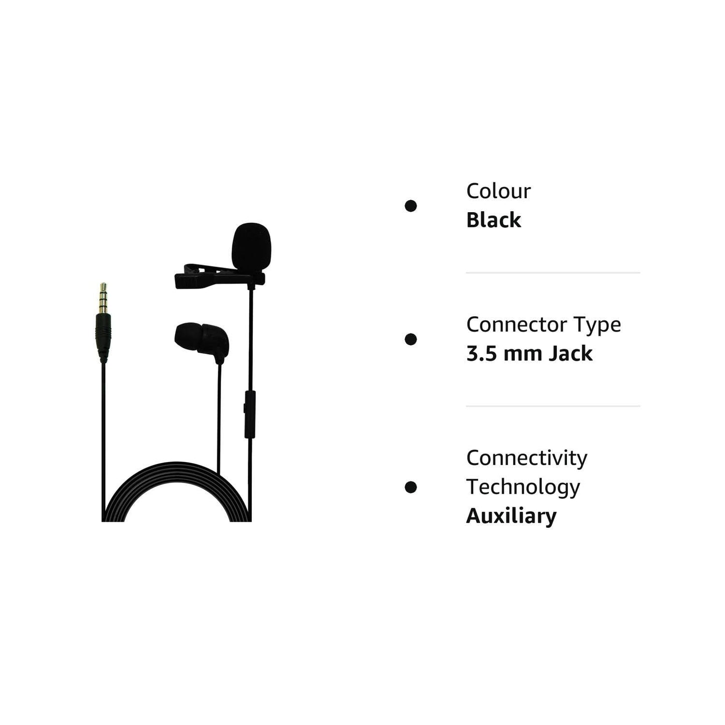 JBL Commercial CSLM30 Auxiliary Omnidirectional Lavalier Microphone with Earphone for Calls, Conferences and Monitoring