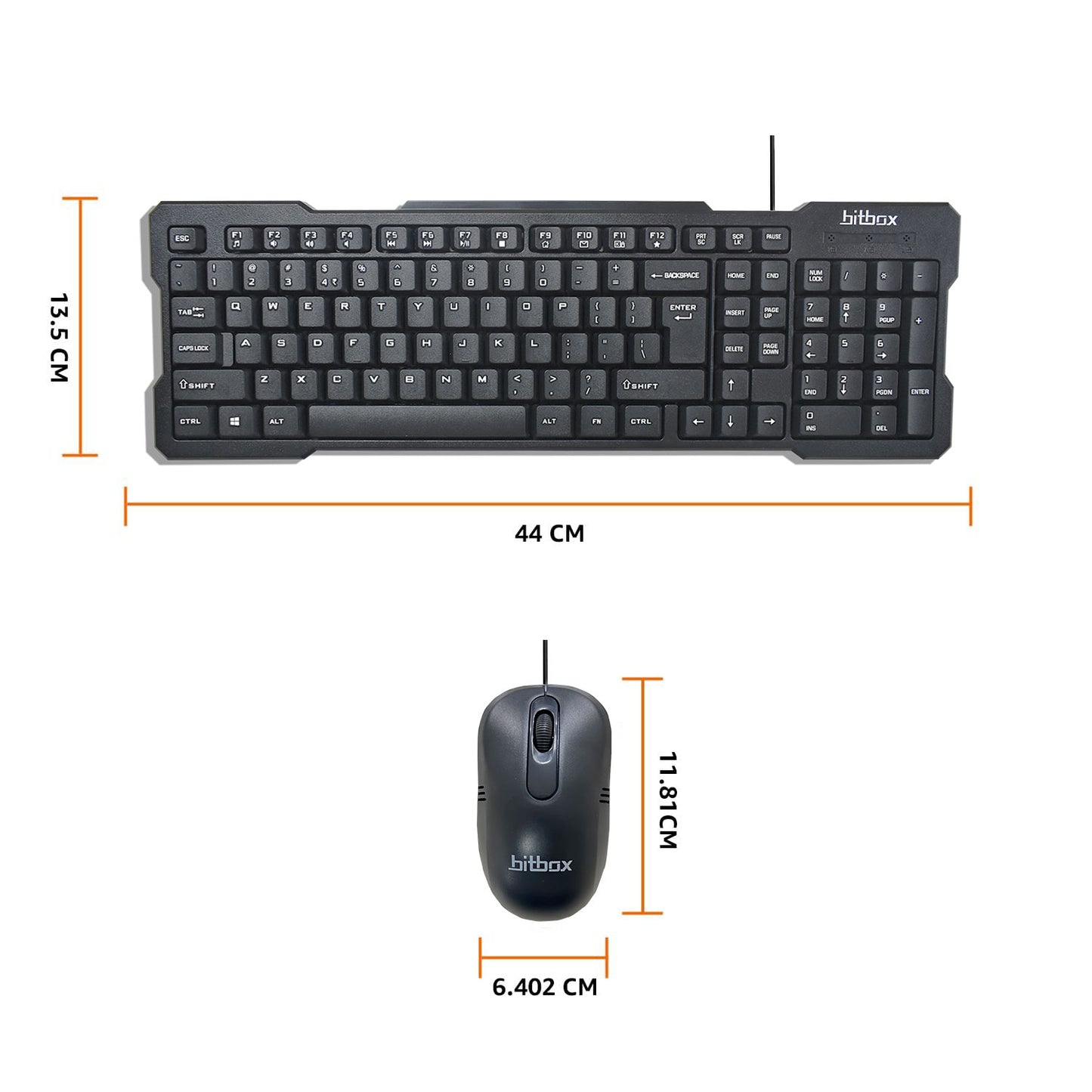 Bit-io by BitBox BBKM02 Wired Keyboard and Mouse Combo with Instant USB Plug-and-Play Setup, 12 Shortcut Keys, 6° Adjustable Slope Keyboard and 1600 DPI Optical Sensor Mouse