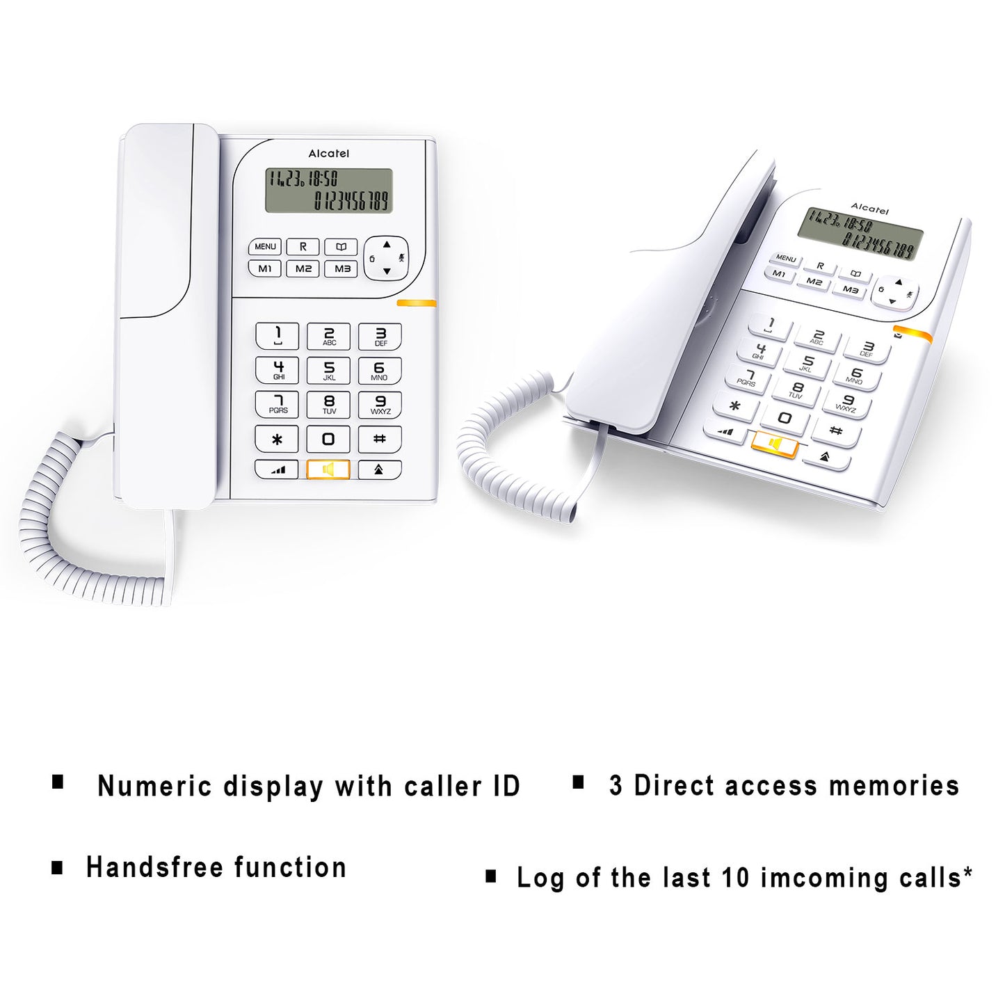 Alcatel T58 Corded Landline Phone With Display & Speaker White (Pack Of 2)